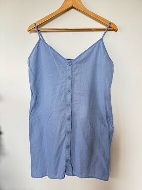 Forever 21 Womens Blue Button Front Mini Dress Size Large Sleeveless